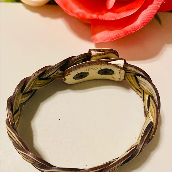 Fossil Braided Leather Snap Bracelet 21 cm long, good condition, light wear - Picture 5 of 5